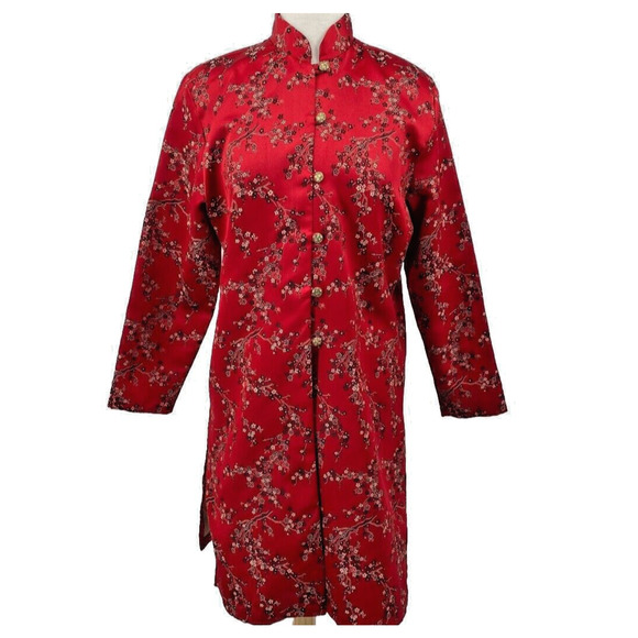 Vtg 80s Saks Ruth Norman NY Womens Jacket Size Med Asian Cheongsam Style Red USA - Picture 1 of 15